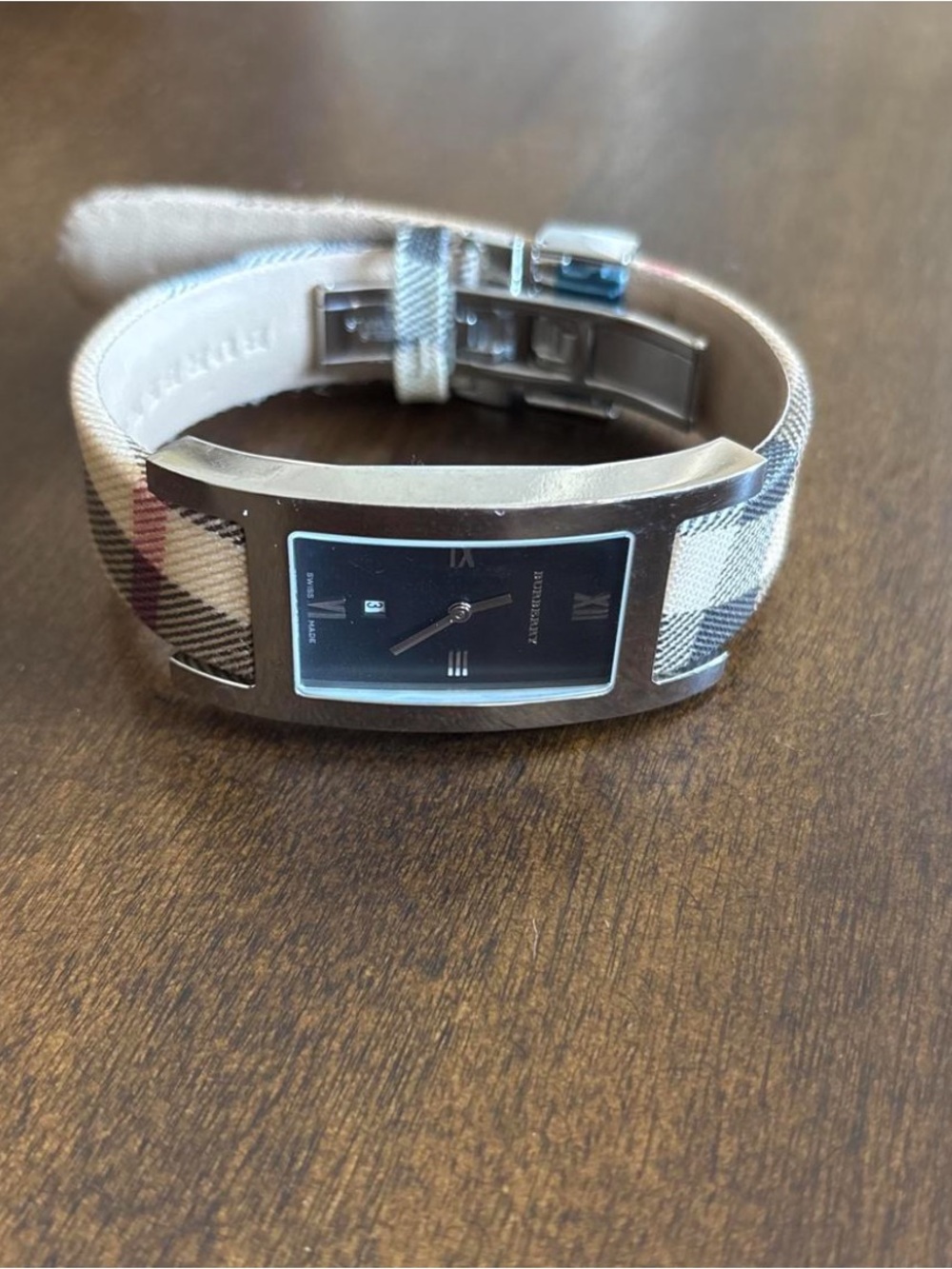 Burberry Silver Case Leather Strap Rectangular Watch - Picture 5 of 5